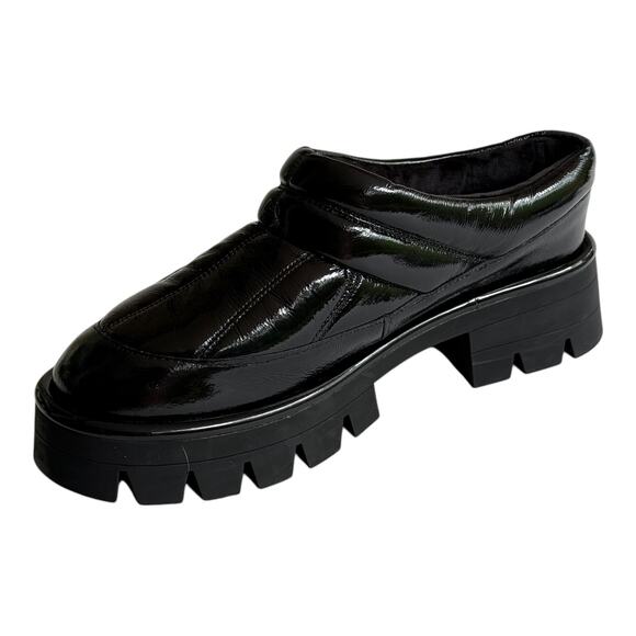 NEW Michael Kors Womens SLIPPER 11 Barton Crackled Patent Leather Chunky Black - Picture 1 of 10